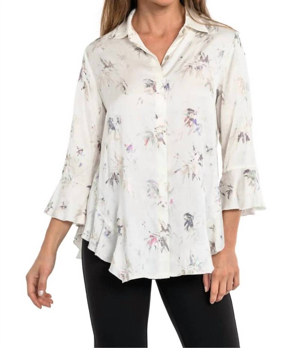 NEW LIOR happy button front top in ivory metallic floral